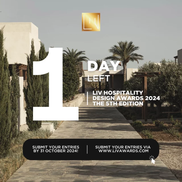 📣 LAST CALL FOR ENTRIES 📣⁠
⁠
Only 1 DAY LEFT until we close our registration for this year's edition of the LIV Hospitality Design Awards! ⁠
⁠
Don’t miss the opportunity to showcase your work on the global stage 🌎⁠
⁠
🏆 Architectural Design of the Year - Professional⁠
🏆 Emerging Architectural Design of the Year - Student⁠
🏆 Interior Design of the Year - Professional⁠
🏆 Emerging Interior Design of the Year - Student⁠
⁠
If you've been waiting for your sign to take the leap and participate in this year's awards, this is it.⁠
⁠
Click the link in bio to register today at https://livawards.com/ ⁠
⁠
Photo: OKU Kos by Lambs + Lions, Interior Design of the Year - Living Space⁠
⁠
#bltbuiltdesignawards #bltawards #architecturaldesign #design #designaward